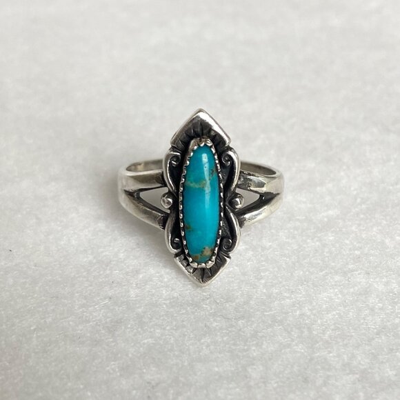 VTG Bell Trading Sterling Silver 925 Southwest Style Oval Turquoise Ring Sz 7.5 - Picture 2 of 16